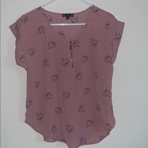 Pink Umbrella 1/4 Quarter zip-up Blouse